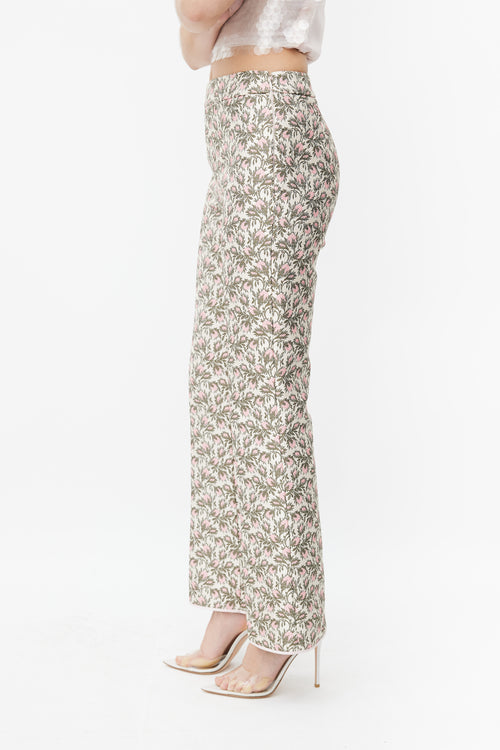 Giambattista Valli Pink & Green Floral Brocade Trouser