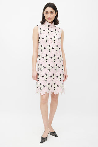 Giambattista Valli Pink & Multicolour Lace Mock Neck Dress