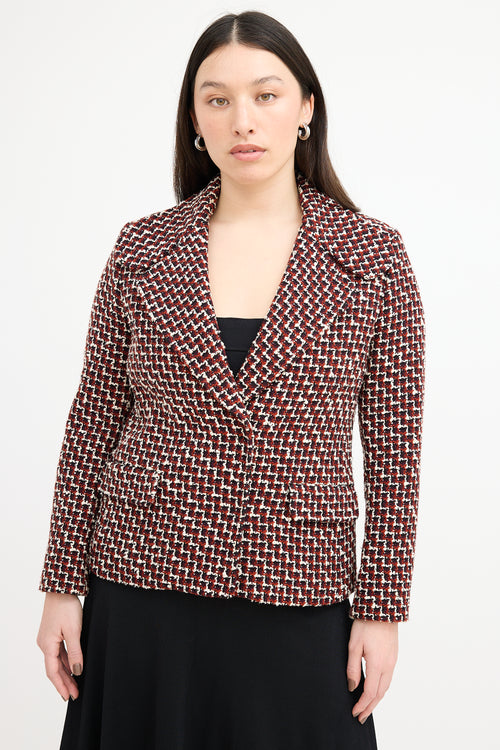 Giambattista Valli Red & Multi Tweed Pea Coat