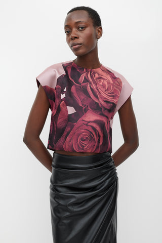 Giambattista Valli Pink & Red Silk Rose Top
