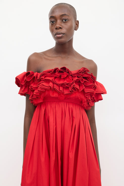 Giambattista Valli Red Ruffled Midi Dress