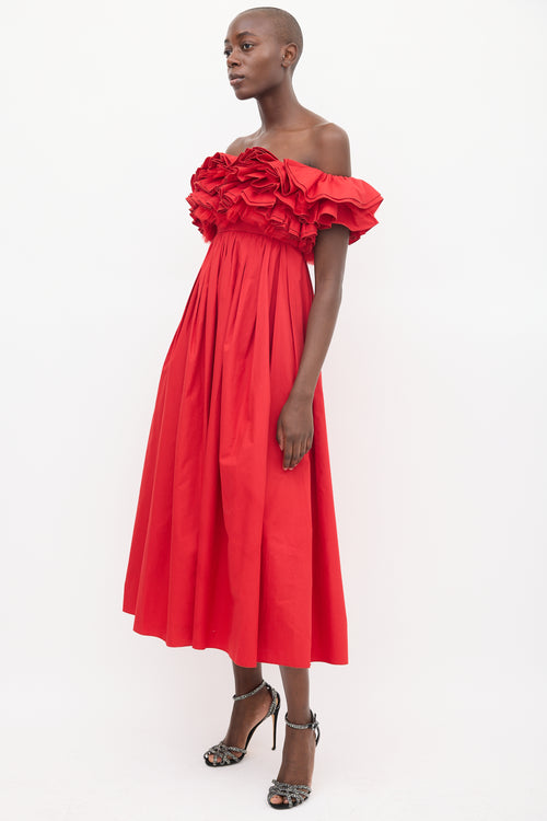 Giambattista Valli Red Ruffled Midi Dress