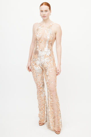 Giambattista Valli Silver & Multicolour Embroidered Sequin Jumpsuit
