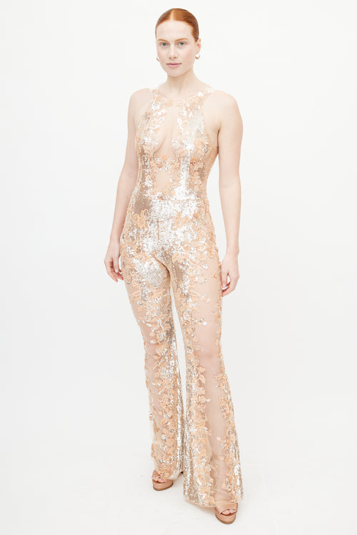 Giambattista Valli Silver & Multicolour Embroidered Sequin Jumpsuit