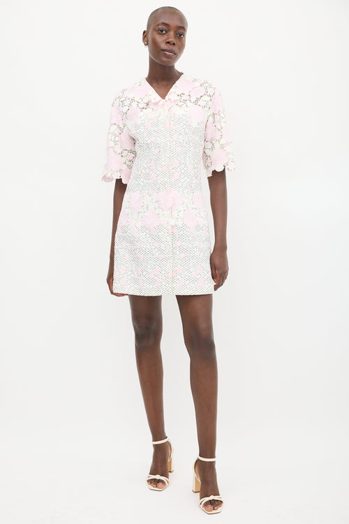 Giambattista Valli White & Pink Floral Embroidered Dress