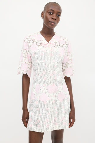 Giambattista Valli White & Pink Floral Embroidered Dress