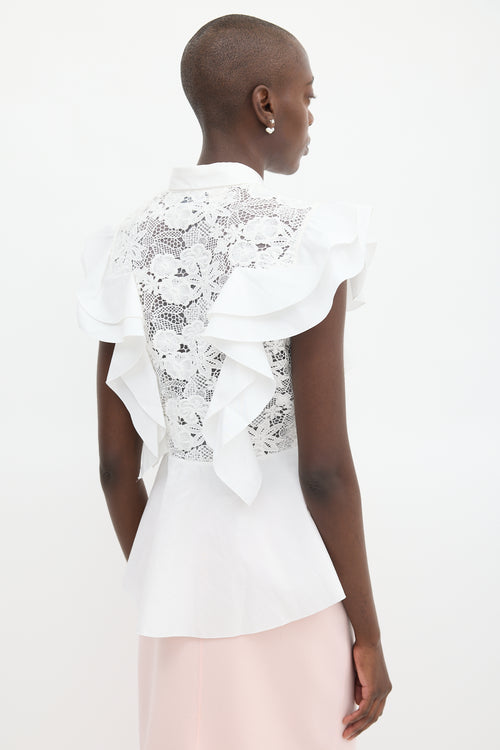 Giambattista Valli White Ruffled Lace Top