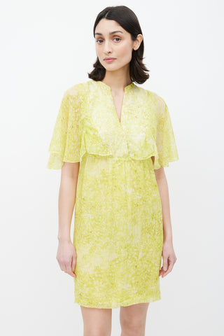 Giambattista Valli Yellow Floral Sheer Overlay Dress