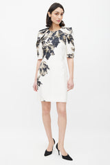Giambattista Valli Cream & Black Blurry Floral Silk Dress