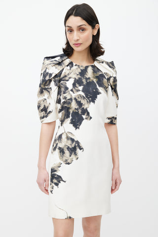 Giambattista Valli Cream & Black Blurry Floral Silk Dress