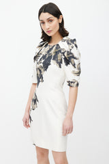 Giambattista Valli Cream & Black Blurry Floral Silk Dress