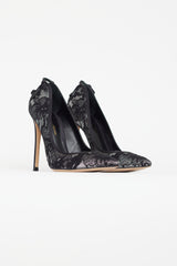 Gianvito Rossi Black & Silver Floral Lace  Heel
