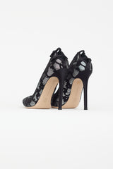 Gianvito Rossi Black & Silver Floral Lace  Heel