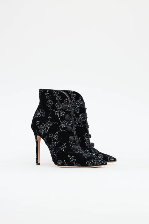 Gianvito Rossi Velvet Floral Booties
