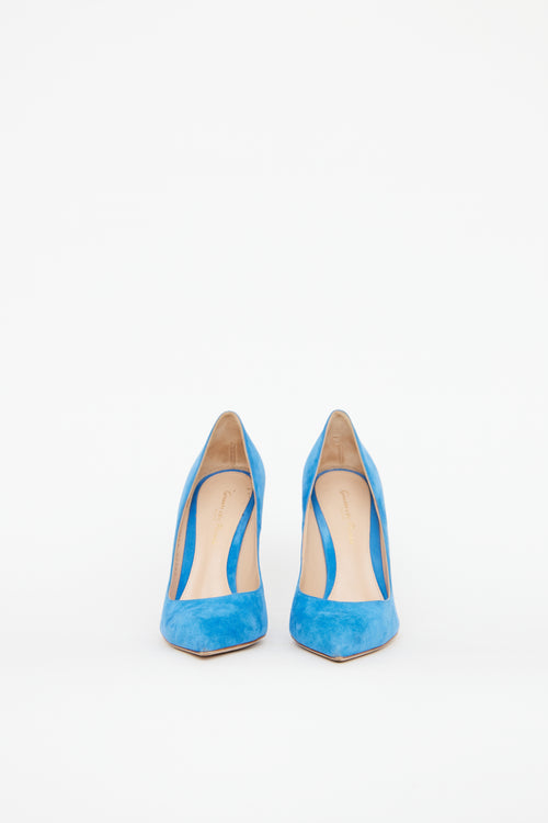 Gianvito Rossi Blue Suede Pointed Pump