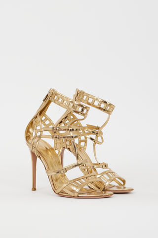 Gianvito Rossi Gold Leather Caged Heel