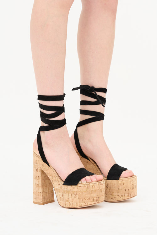 Gianvito Rossi Suede & Cork Ambra Platform Sandal