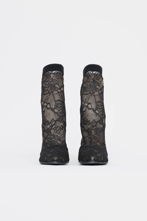 Gianvito Rossi Suede & Lace Brinn Bootie