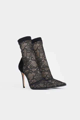 Gianvito Rossi Suede & Lace Brinn Bootie