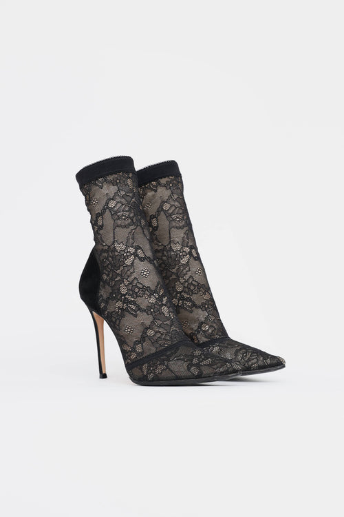 Gianvito Rossi Suede & Lace Brinn Bootie