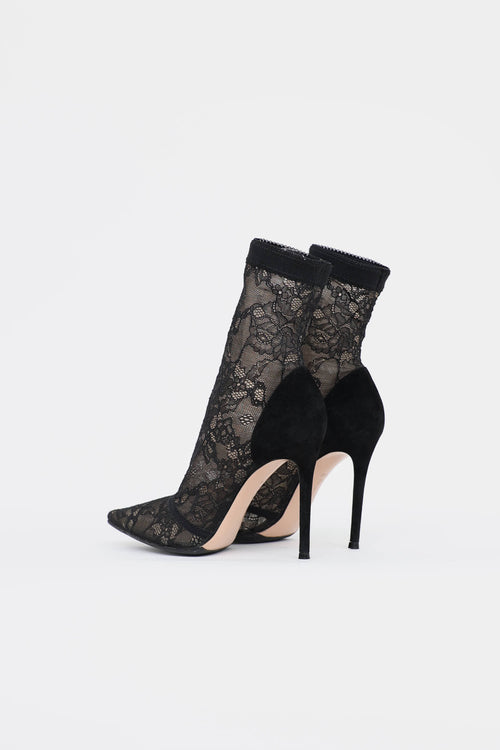 Gianvito Rossi Suede & Lace Brinn Bootie