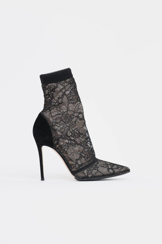Gianvito Rossi Suede & Lace Brinn Bootie