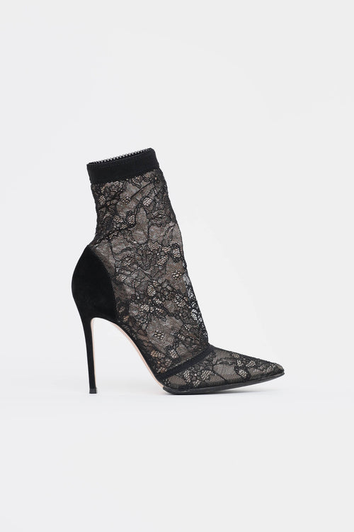 Gianvito Rossi Suede & Lace Brinn Bootie