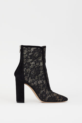 Gianvito Rossi Black Floral Lace & Suede Boleyn Boot