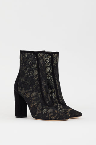 Gianvito Rossi Black Floral Lace & Suede Boleyn Boot