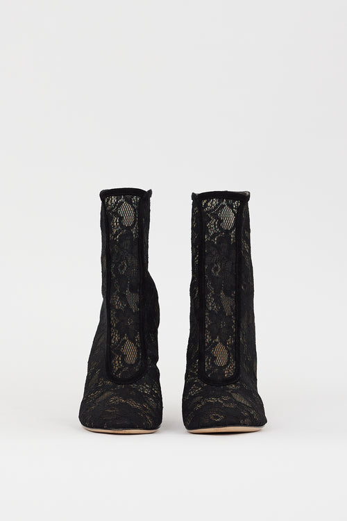 Gianvito Rossi Black Floral Lace & Suede Boleyn Boot