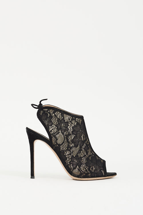 Gianvito Rossi Black Lace Peep Toe Cut Out Heel