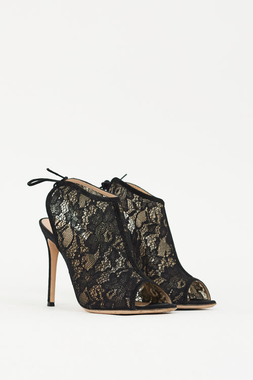 Gianvito Rossi Black Lace Peep Toe Cut Out Heel