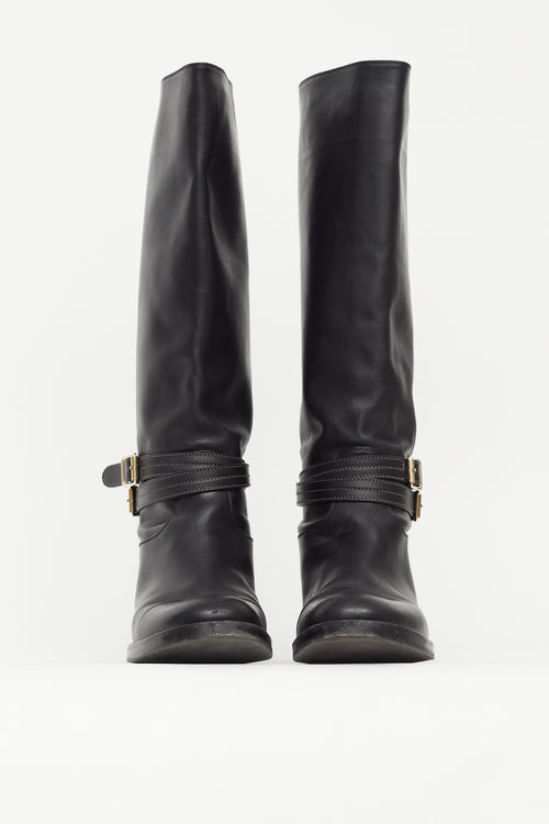 Gianvito Rossi Black Leather Buckled Knee High Boot
