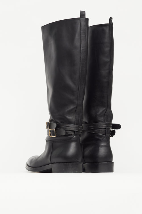 Gianvito Rossi Black Leather Buckled Knee High Boot