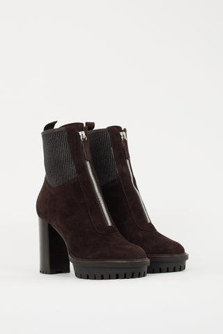 Gianvito Rossi Brown Suede Mason Lugged Boot