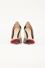 Gianvito Rossi Burgundy & Grey Suede Crosby Patchwork Pump