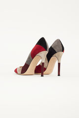Gianvito Rossi Burgundy & Grey Suede Crosby Patchwork Pump