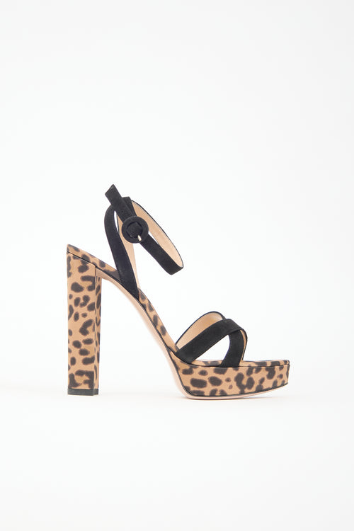 Gianvito Rossi Suede & Printed Satin Poppy Sandal