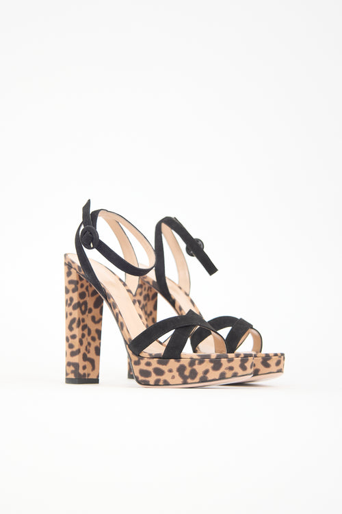Gianvito Rossi Suede & Printed Satin Poppy Sandal