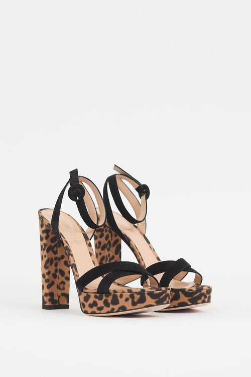 Gianvito Rossi Brown & Black Printed Poppy Heel