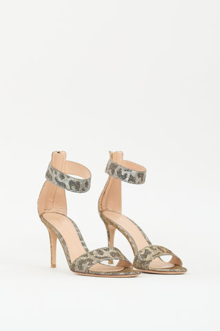 Gianvito Rossi Silver & Gold Patterned Glitter Heeled Sandal