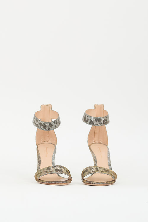 Gianvito Rossi Silver & Gold Patterned Glitter Heeled Sandal