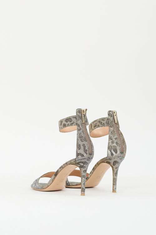 Gianvito Rossi Silver & Gold Patterned Glitter Heeled Sandal