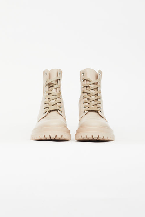Gianvito Rossi Beige Leather Combat Ankle Boot