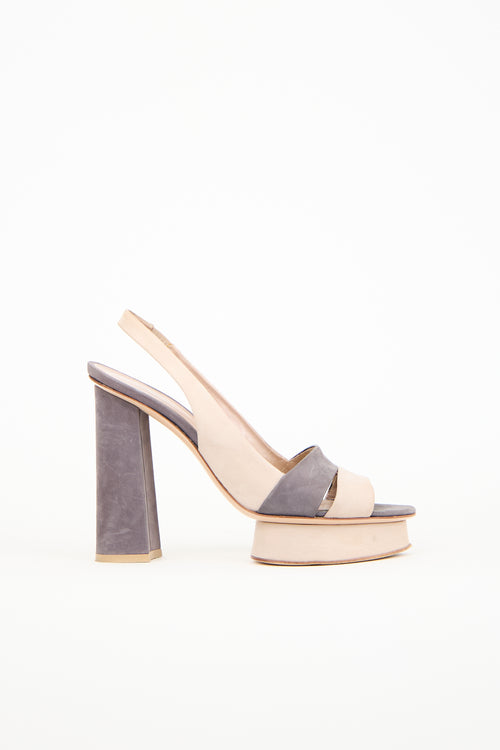 Gianvito Rossi Taupe & Beige Suede Platform Heel
