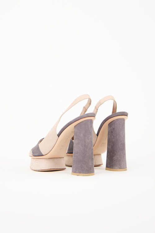 Gianvito Rossi Taupe & Beige Suede Platform Heel