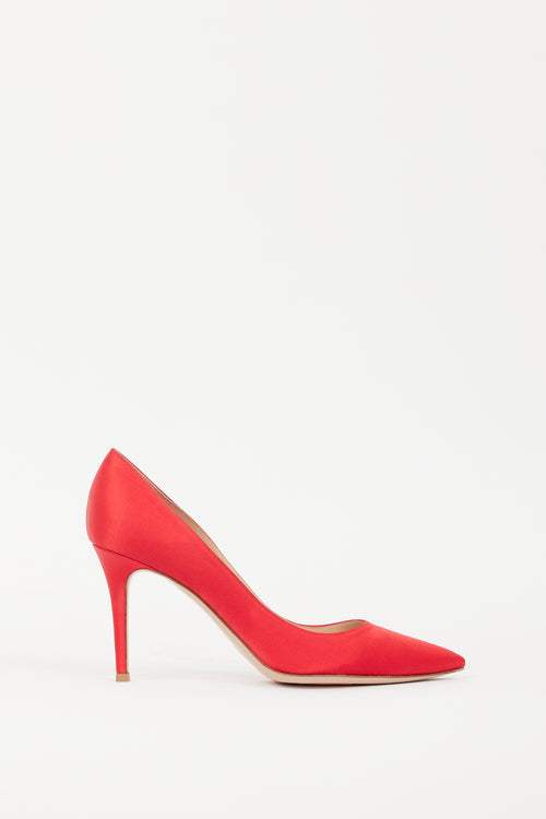 Gianvito Rossi Red Satin 85 Pointed Toe Pump