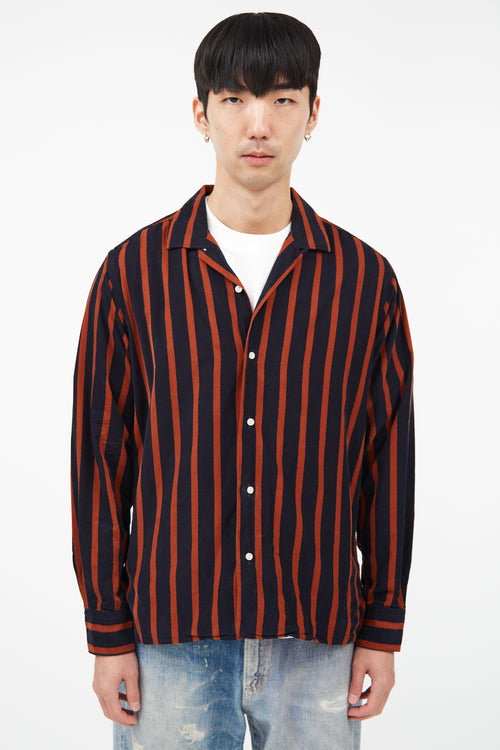 Gitman Bros Navy & Orange Striped Corduroy Shirt