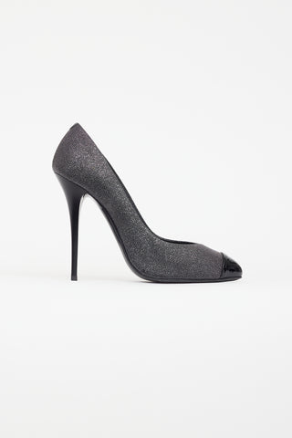 Giuseppe Zanotti Black & Silver Metallic Textured Heel