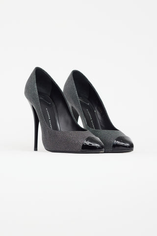Giuseppe Zanotti Black & Silver Metallic Textured Heel